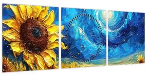 Obraz - Maľba slnečníc (s hodinami) (90x30 cm)