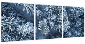 Obraz - Zasnežený les (s hodinami) (90x30 cm)