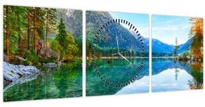 Obraz - Jazero Hintersee (s hodinami) (90x30 cm)
