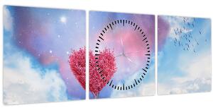 Obraz - Ružový strom srdca (s hodinami) (90x30 cm)