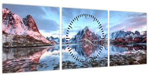 Obraz - Východ slnka nad Reine (s hodinami) (90x30 cm)
