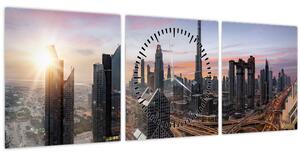 Obraz - Panorama Dubaja (s hodinami) (90x30 cm)