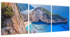Obraz - Pláž Navagio, Grécko (s hodinami) (90x30 cm)