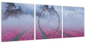 Obraz - Krajina s tulipánovými poľami (s hodinami) (90x30 cm)