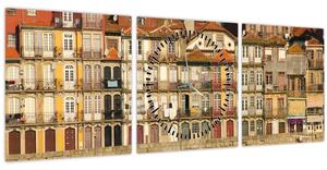 Obraz - Nábrežná štvrť, Portugalsko (s hodinami) (90x30 cm)