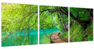 Obraz - Plitvické jazerá (s hodinami) (90x30 cm)