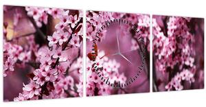 Obraz - Ružová sakura (s hodinami) (90x30 cm)