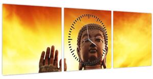 Obraz - Budha s červenožltým pozadím (s hodinami) (90x30 cm)