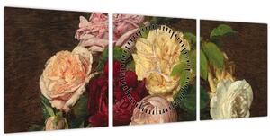 Obraz - Henri Fantin-Latour, Roses de Nice on a Table, reprodukcia (s hodinami) (90x30 cm)