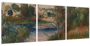 Obraz - Auguste Renoir, Landscape at Vetheuil, reprodukcia (s hodinami) (90x30 cm)