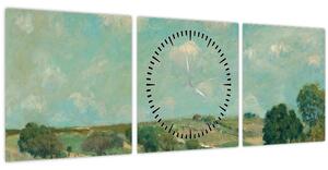 Obraz - Alfred Sisley, Meadow, reprodukcia (s hodinami) (90x30 cm)