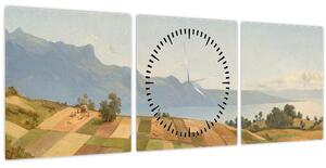 Obraz - Alexandre Calame, Swiss Landscape, reprodukcia (s hodinami) (90x30 cm)