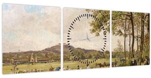 Obraz - French 19th Century, Race Course at Longchamps, reprodukcia (s hodinami) (90x30 cm)