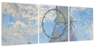 Obraz - Claude Monet, Woman with a Parasol - Madame Monet and Her Son, reprodukcia (s hodinami) (90x30 cm)