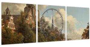 Obraz - Jan van der Heyden, View Down a Dutch Canal, reprodukcia (s hodinami) (90x30 cm)
