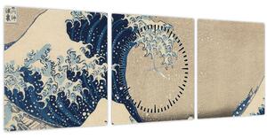 Obraz - Katsushika Hokusai, Under the Wave off Kanagawa, reprodukcia (s hodinami) (90x30 cm)