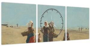 Obraz - Eugène Boudin, Women on the Beach at Berck, reprodukcia (s hodinami) (90x30 cm)
