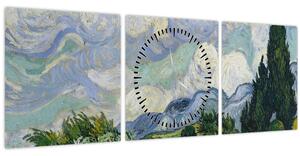 Obraz - Vincent van Gogh, Wheat Field with Cypresses, reprodukcia (s hodinami) (90x30 cm)