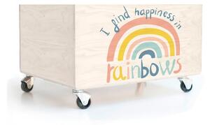 Detský borovicový úložný box na kolieskach Folkifreckles Rainbow