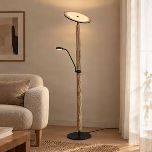 Lucande LED stojacia lampa Woodland, 180 cm, drevo, na citanie, Svetlé drevo, Obývacia izba / jedáleň, Drevo, Moderný, Zemné bodové svetlo