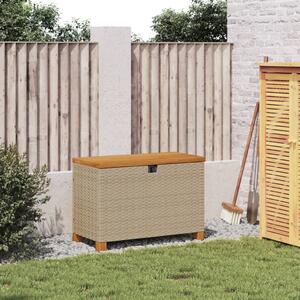 Záhradný úložný box béžový 80x40x48 cm polyratan akáciové drevo
