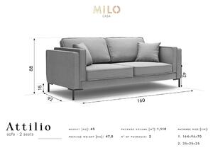 Sivá pohovka Milo Casa Attilio, 160 cm