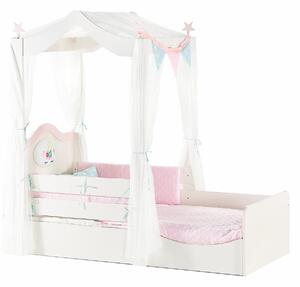 Detská posteľ 90x200 s nebesami Sunbow - béžová/ružová