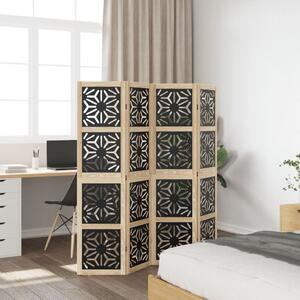 Paraván, 4 panely, hnedo čierny, masívne drevo paulovnie