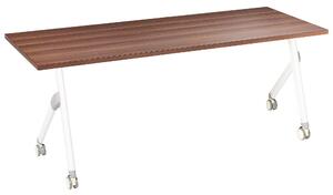 Skladací písací stôl tmavohnedá MFC stolová doska biely kovový rám 160 x 60 cm prenosný stolík s kolieskami moderná kancelária