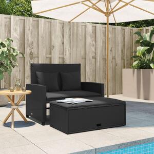 Záhradná pohovka s vankúšmi 2-miestna čierna polyrattan