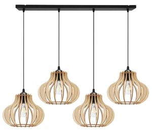 Závesné svietidlo Timber 3, 4x drevené tienidlo