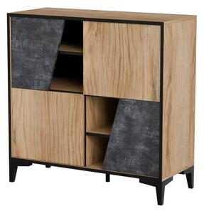 HALMAR Komoda OVO 4D betón 90 cm sivá/dub antický