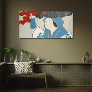 Sklenený obraz Ženy kimono listy