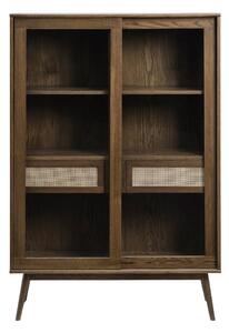 Tmavohnedá vitrína v dekore duba s posuvnými dverami 110x160 cm Barrali – Unique Furniture