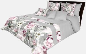 Romantický prehoz na posteľ v šedej farbe s nádhernými ružovými kvetinami rôznych druhov Šedá