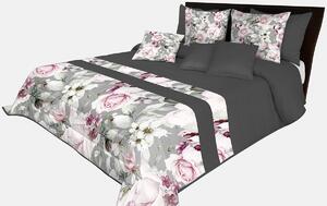 Romantický prehoz na posteľ v šedo-čiernej farbe s nádhernými ružovými kvetinami rôznych druhov Čierna