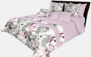Romantický prehoz na posteľ v šedo-ružovej farbe s nádhernými ružovými kvetinami Ružová