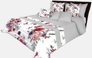 Romantický prehoz na posteľ v sivej farbe s nádhernými ružovo-fialovými kvetinami Sivá