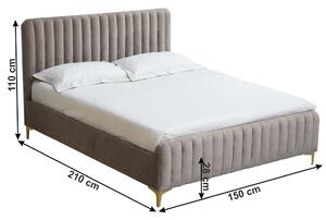 Čalúnená manželská posteľ s roštom Kaisa 140x200 cm - sivohnedá (taupe) / zlatá matná