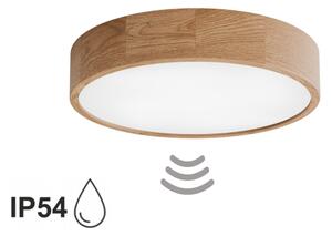 Kúpeľňové stropné svietidlo s čidlom CLEO 4xE27/24W/230V priemer 47,5 cm IP54 dub