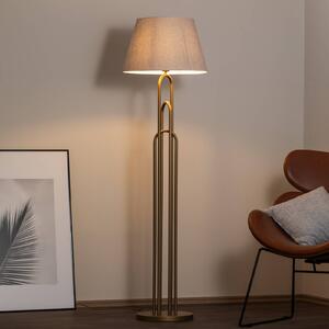 Stojacia lampa Lazar, sivá/zlatá antická, výška 164 cm, textil/kov