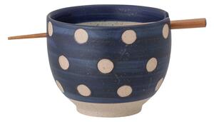 Modrá kameninová miska s jedálenskými paličkami Bloomingville Masami, ø 13 cm