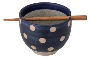 Modrá kameninová miska s jedálenskými paličkami Bloomingville Masami, ø 13 cm