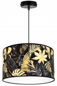 Závesné svietidlo Gold Flowers, 1x čierne textilné tienidlo s kvetinovým vzorom, (fi 35cm)
