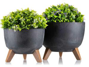 PLASTOVÝ KVETINÁČ ROSA LINEA SADA 2KS 15X24,3 CM+18,3X29,2 CM IMITÁCIA BETÓNU ČIERNA