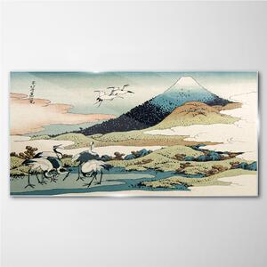 Skleneny obraz Horské zvieracie vtáky japonci