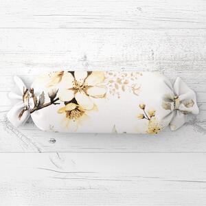 Biante Vankúš valec bonbon Sandra SA-582 Žlté kvety s vetvičkami na bielom 15x40 cm