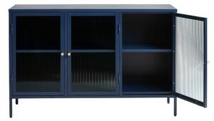 Modrá kovová vitrína Unique Furniture Bronco, výška 85 cm