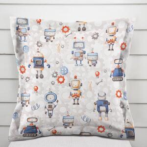 Biante Detská bavlnená obliečka na vankúš s lemom Sandra SA-584 Svet robotov na sivo-bielom 30 x 50 cm