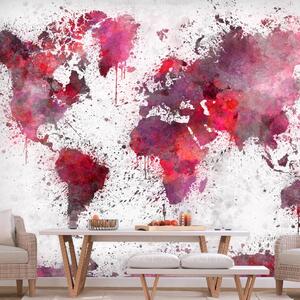 Fototapeta - Mapa sveta: Červené akvarely + zadarmo lepidlo - 200x140